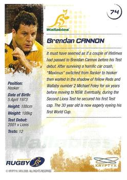 2003 Kryptyx The Defenders Australian Rugby Union #74 Brendan Cannon Back